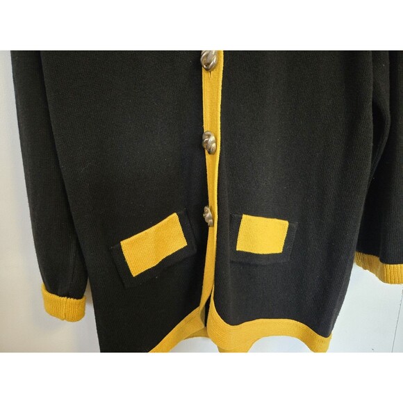 VTG Laura by Alyzia Knit Sweater Womens 14 Cardigan‎ Black Yellow Old Money 80s - Picture 3 of 10